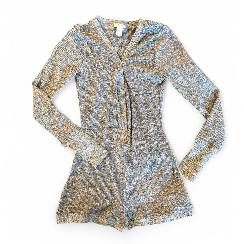 Forever 21 Grey Rib Knit Button-Up Pajama Romper (Size M)